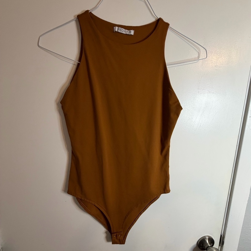 ReoRia Burnt Orange Brown Women's High Neck Halter Bodysuit Size Small 🧡